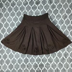 Hillard & Hanson Skirt Womens 10 Linen Blend Floral Eyelet Embroidered Boho